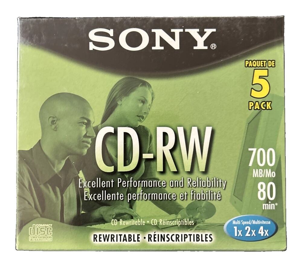 Sony CD-RW 5-Pack Blank Discs 700MB 80Min Rewritable 5CDRW700L New & Sealed!